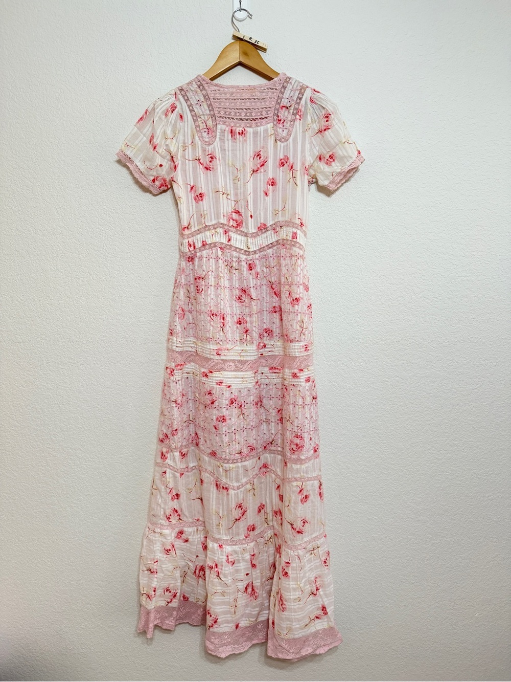 LoveShackFancy Pink Floral Lace Trim Maxi Dress size 2 - Picture 5 of 14